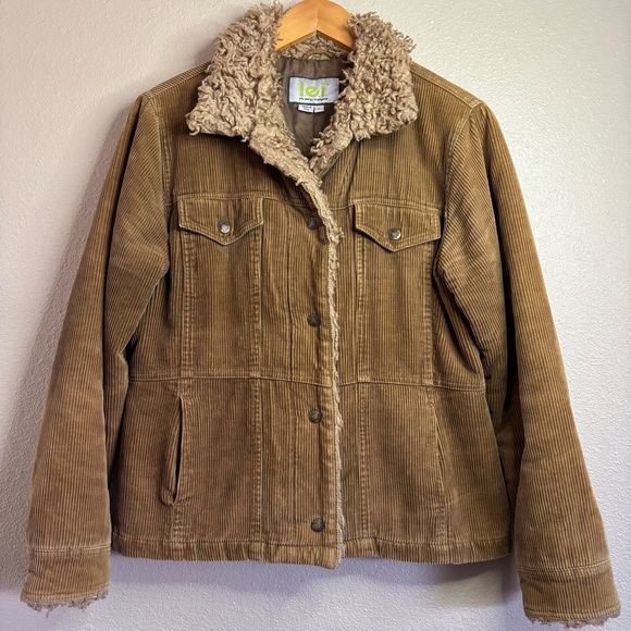 Vintage Y2K Women’s l.e.i. Brown Corduroy Jacket Faux Fur Collar and Trim size L - Picture 2 of 14